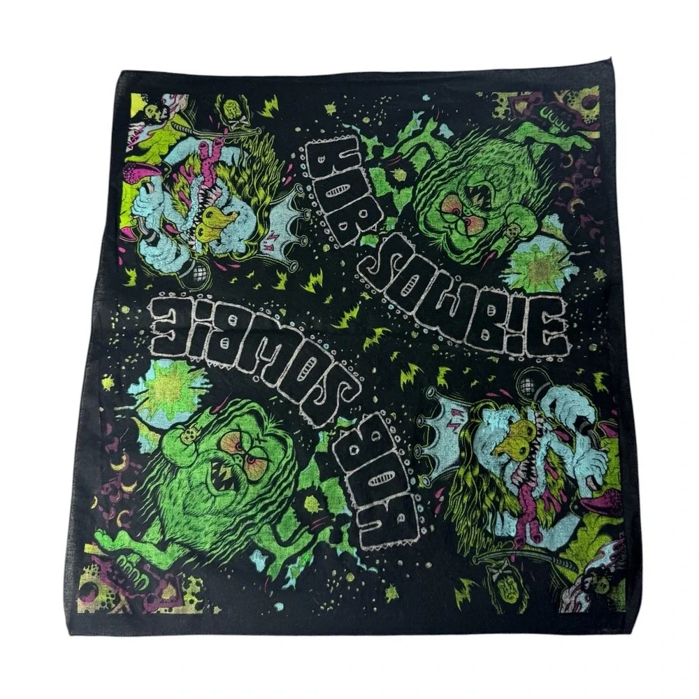 Rob Zombie Bandana Black Neon Green Monster Graphic Print Rock Metal Band Merch